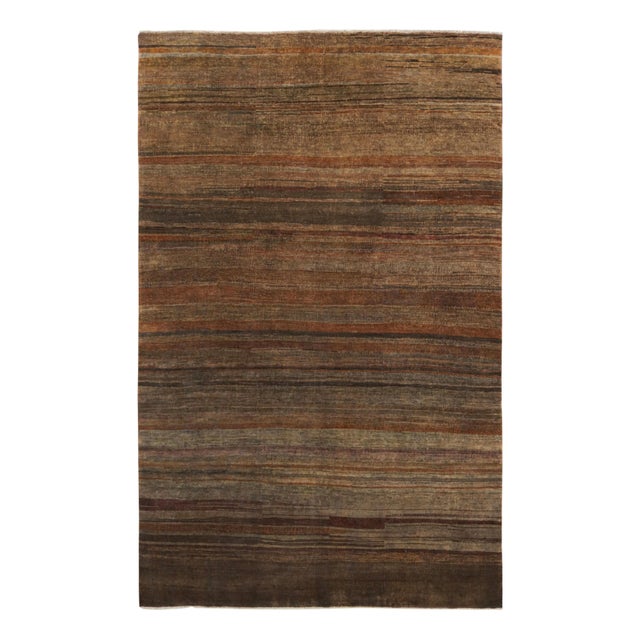Modern Rug & Kilim’s Modern Textural Rug in Beige-Brown and Umber Stripes and Striae For Sale - Image 3 of 7