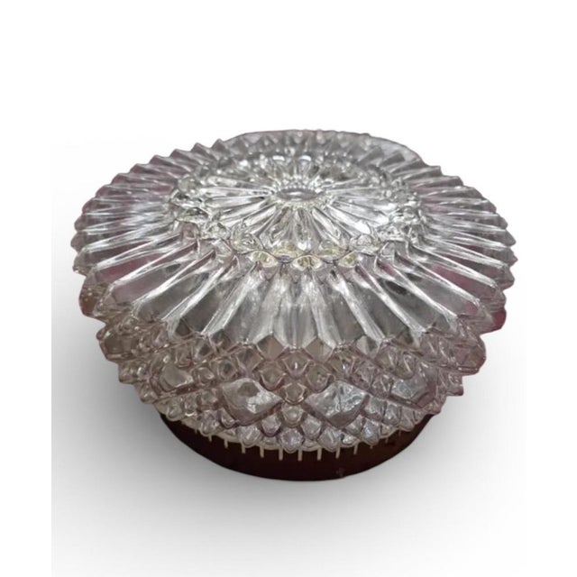 Mid-Century Round Clear Cut Glass Sconces or Flush Mounts, Germany, 1960s, Set of 2 For Sale - Image 4 of 7