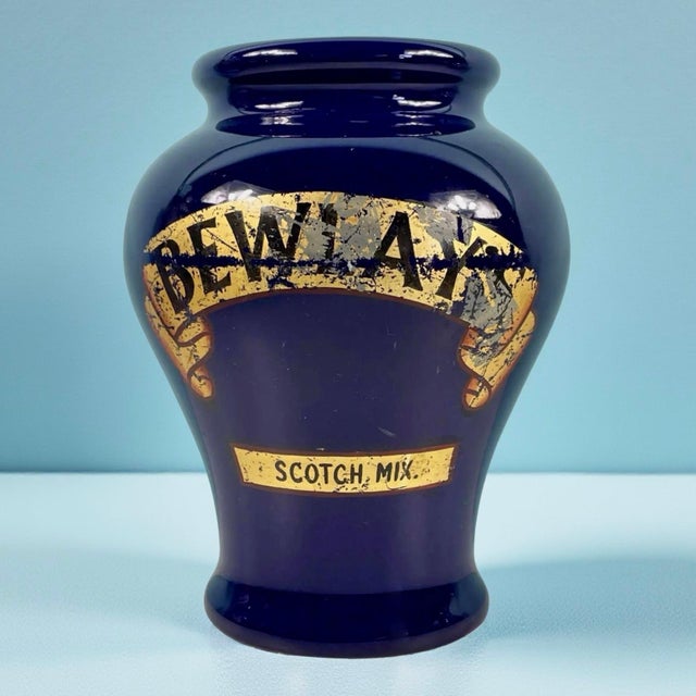 Ceramic Antique English Victorian Royal Doulton Belway Scotch MIX Cobalt Blue Tobacco Jar Vase For Sale - Image 7 of 7