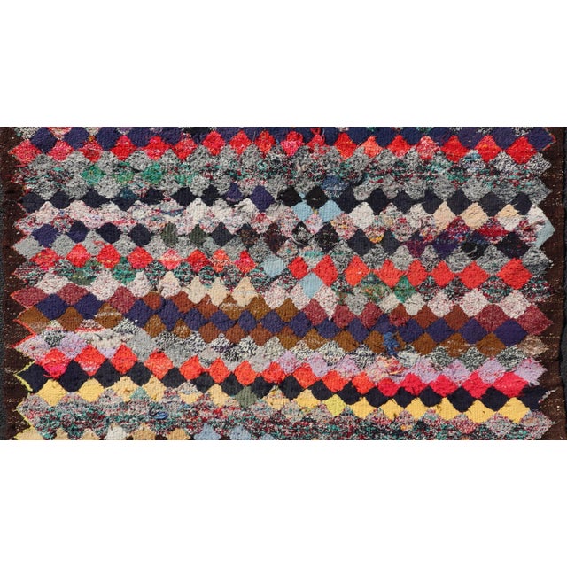 Tribal Vintage Moroccan Rag Rug With Diamond Pattern in Multicolor Tones 5'5 X 5'10 For Sale - Image 3 of 11