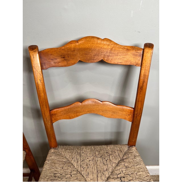 Brown Pair of 19th Century Maple Side Chairs with Rush Seats For Sale - Image 8 of 11