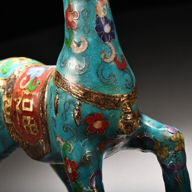 Metal Late 20th Century Pair of Cloisonne Enamel Gilt Deer Figurines, Decorative Tabletop Sculptures For Sale - Image 7 of 9