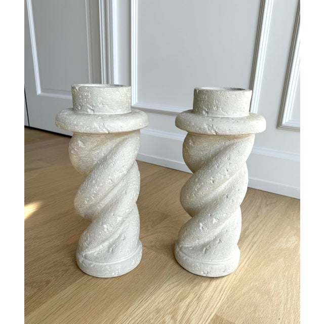 1980s 1988 Bon Art Michael Taylor Style Spiral Plaster Candlesticks, a Pair For Sale - Image 5 of 11