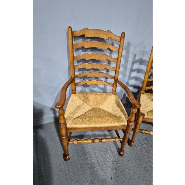 Golden Oak Ladder Back Dining Chairs, 1920, Set of 8 For Sale - Image 4 of 8
