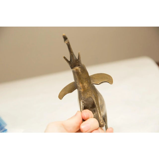 Metal Vintage African Golden Patina Elephant Trunk Up For Sale - Image 7 of 10
