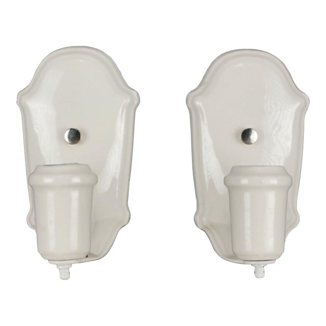 Mid 20th Century Restored Traditional White Ceramic Wall Sconces - a Pair For Sale