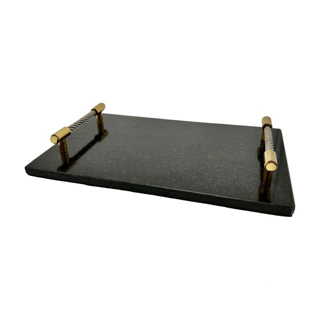 Vintage Godinger Silver Art Company Black Granite Silver & Brass Tray For Sale In Houston - Image 6 of 6
