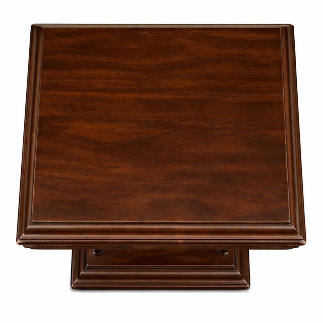 Vintage Solid Wood Square Pedestal Side Table With Carved Base – Traditional Accent Table For Sale In Los Angeles - Image 6 of 7