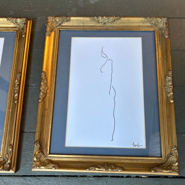 Abstract Two Contemporary Abstract Female Nude Line Drawings - Set of Two For Sale - Image 3 of 5