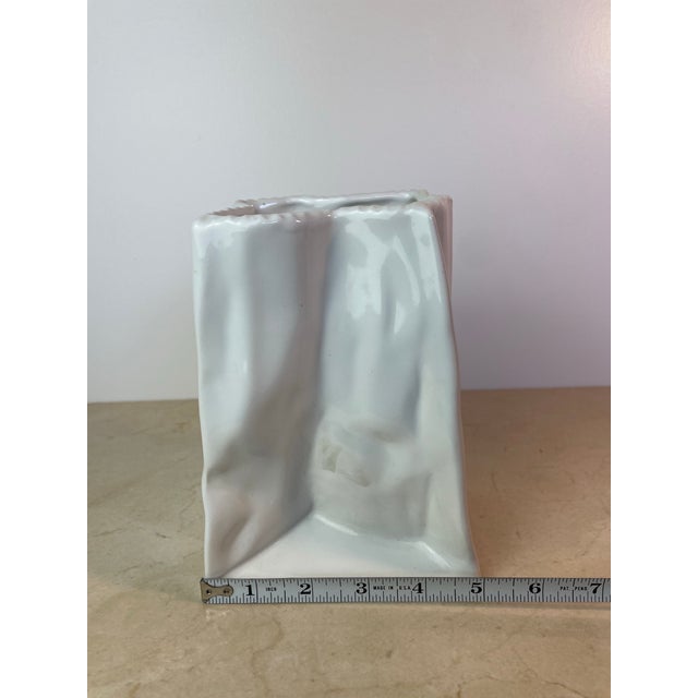 White Vintage Mancer Italian Pop Art Ceramic Paper Bag Vase, Mc388 For Sale - Image 8 of 11