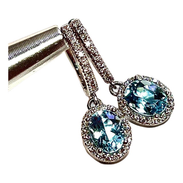 Natural Aquamarine Diamond Dangle Earrings 14k W Gold 2.55 TCW Certified For Sale