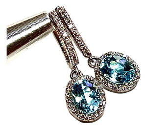 Natural Aquamarine Diamond Dangle Earrings 14k W Gold 2.55 TCW Certified