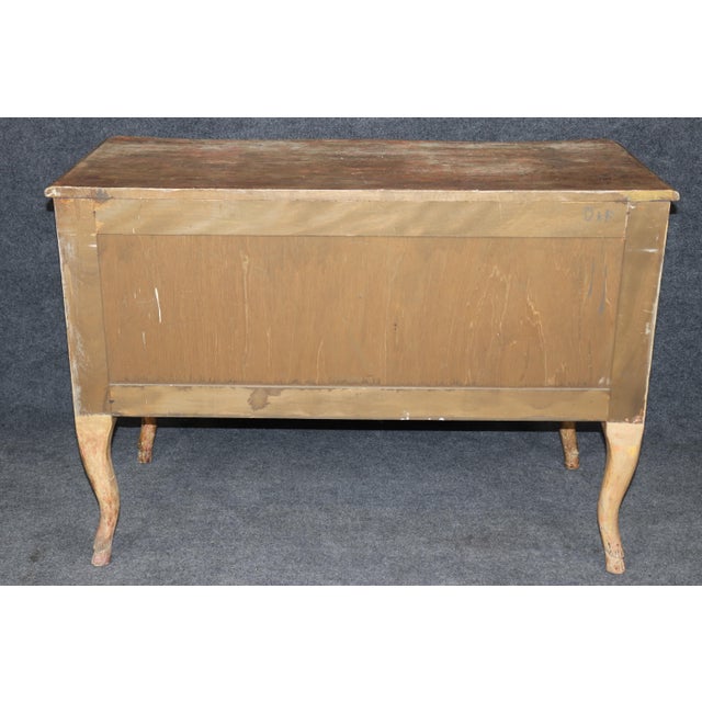 French 1950's Italian-Made Tasseled French Louis XV Style Distressed Painted Commode For Sale - Image 3 of 14