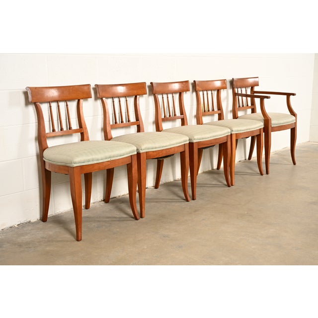Kindel Furniture Kindel Furniture Regency Solid Cherry Wood Klismos Dining Chairs, Set of Five For Sale - Image 4 of 15
