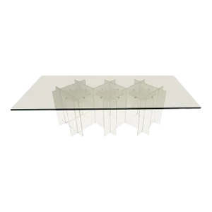 Mid-Century Modern Long Rectangular Lucite Base Glass Top Coffee Table