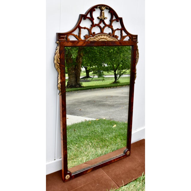Wood Antique Chippendale Mahogany Fretwork Wall Mirror Gilt Shell Accents For Sale - Image 7 of 15