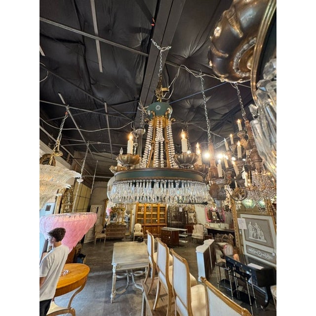 Traditional Vintage French Maison Jansen Tole and Crystal Chandeliers For Sale - Image 3 of 7
