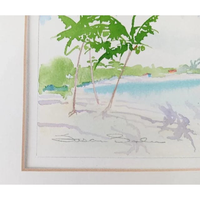 Contemporary Small Contemporary Tropical Beach Palm Tree Watercolor Painting For Sale - Image 3 of 4