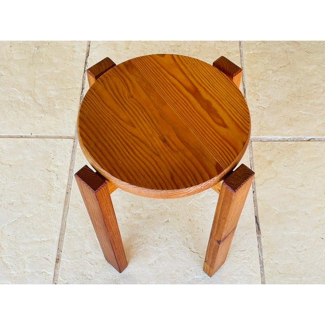 Mid-century stool with fins, circa 1970's. The stool is made of solid fir wood. It is in overall very good, original, and...