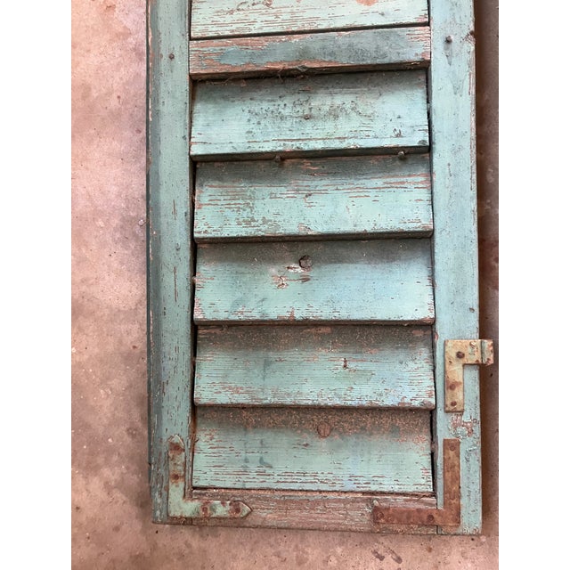 1900's French Robins Egg Blue Painted Wooden Window Shutters /Pr For Sale In Monterey, CA - Image 6 of 8