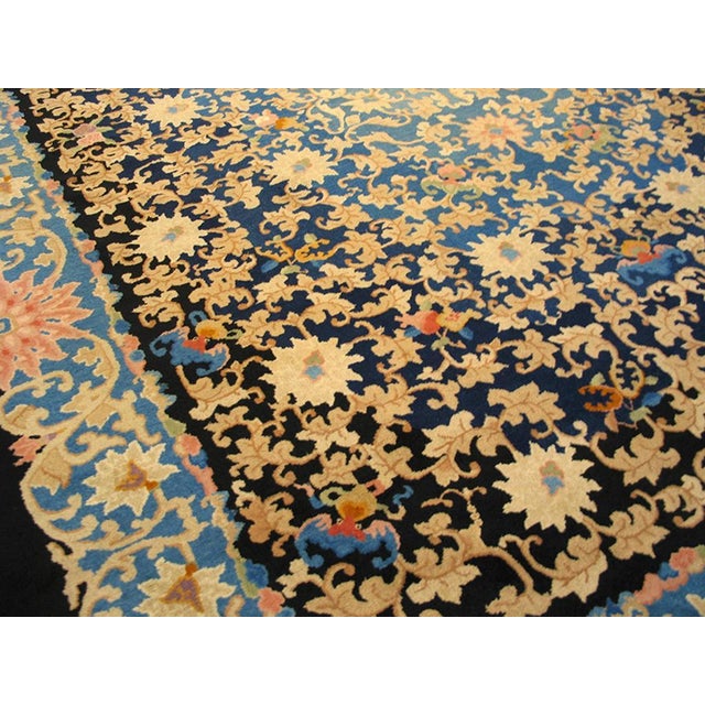 1920s Black Arabesques Antique Chinese Art Deco Rug 9'2" X 11'8" Handknotted Wool Carpet For Sale - Image 4 of 5
