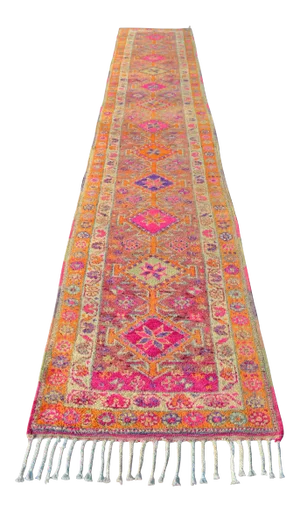 1960s Vintage Runner Rug Hand Knotted Kurdish Tribal Extra Long Runner 2′11″ × 17′3″