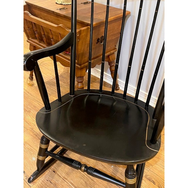 1920s Vintage Nichols & Stone Windsor Rocking Chair – Black Hand-Painted Fruit Stencil, Gardner, Massachusetts For Sale - Image 5 of 9