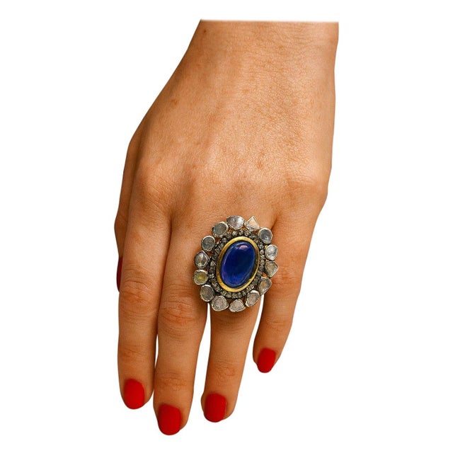 Late 20th Century Bochic “Orient” Vintage Rose Cut Diamond & Tanzanite Ring Set 18K Gold & Silver For Sale - Image 5 of 10