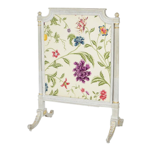 French Louis XVI Style White & Gilt Fire Screen With Floral Fabric, 20th C