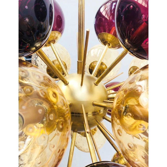 Fabio Ltd 21st Century Ventiquattro Natural Brass Mixed Murano Sputnik Chandelier by Fabio LTD For Sale - Image 4 of 6