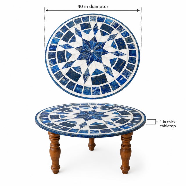 2010s 40" Round Genuine Lapis Lazuli Stone Inlay Mosaic Table For Sale - Image 5 of 5