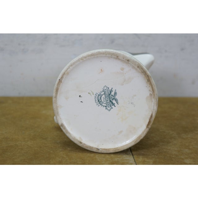 White Antique Villeroy & Boch Porcelain Mettlach Metal Lidded Iris Flower Pitcher Jug 7" For Sale - Image 8 of 15
