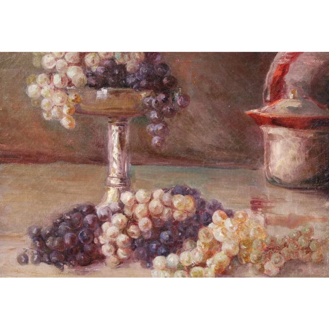 Antique Still Life Oil Painting of Grapes by Novellio..