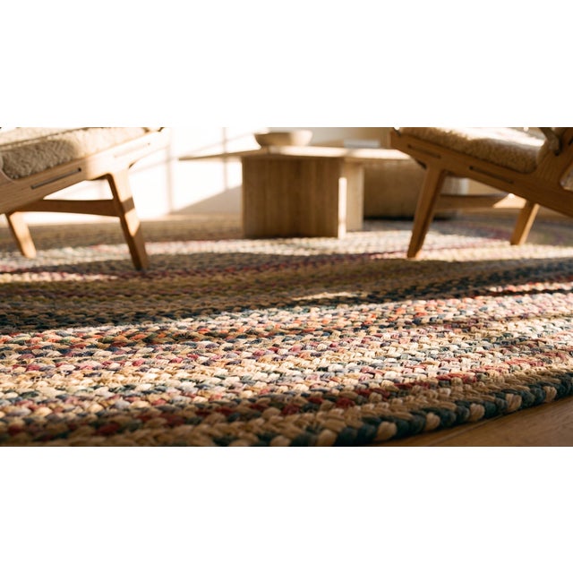 Traditional Antique American Oval Braided Rug in a Colorful Background Color For Sale - Image 14 of 15