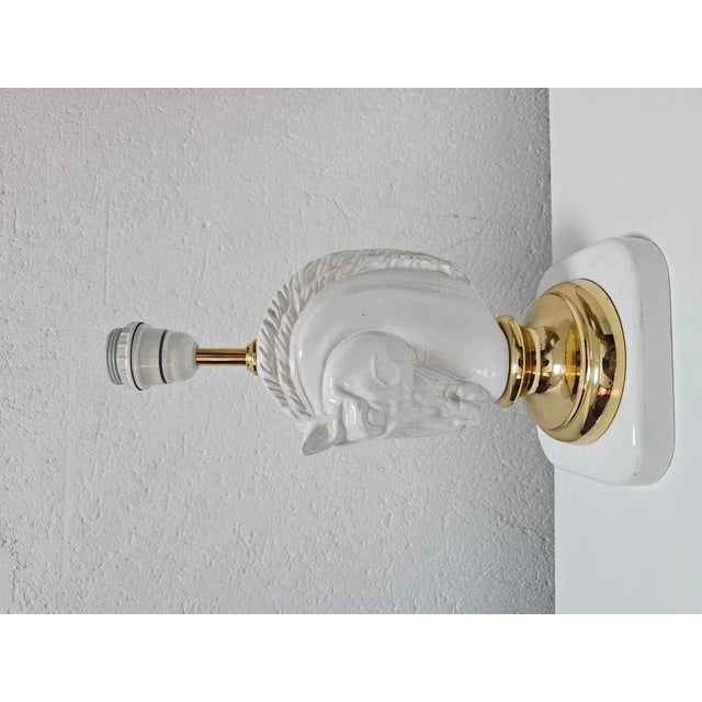 Hollywood Regency Ceramic and Brass Horse Heads Table Lamps, Austria, 1970s, Set of 2 For Sale - Image 9 of 10