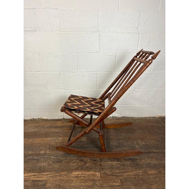 Antique Tapestry Campaign Folding Rocking Chair For Sale - Image 4 of 6