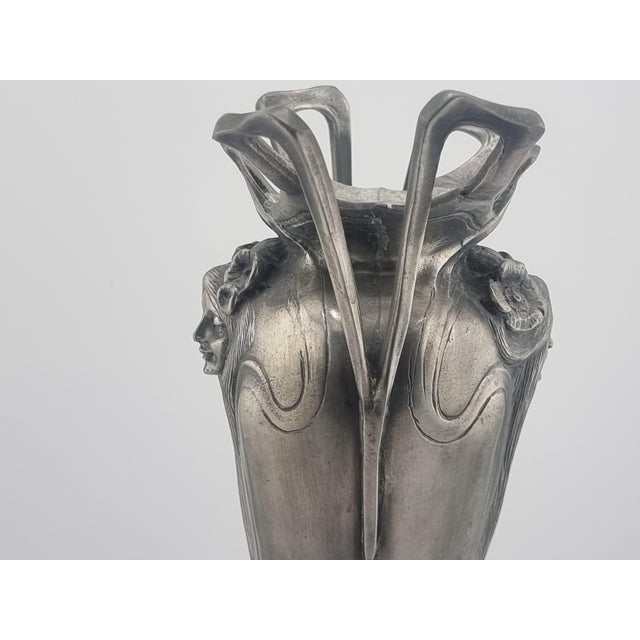 Antique Pewter Art Nouveau Vase Tin Woman Flowers For Sale - Image 12 of 16