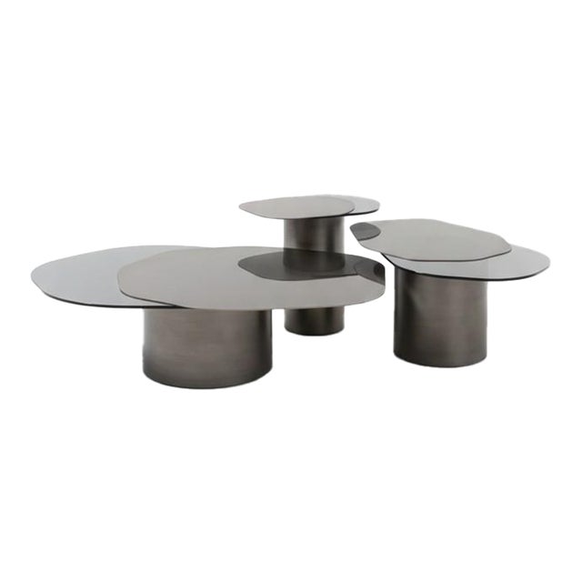 Set of 3 Modern Irregular Kaylee Coffee Table Set in Silver For Sale