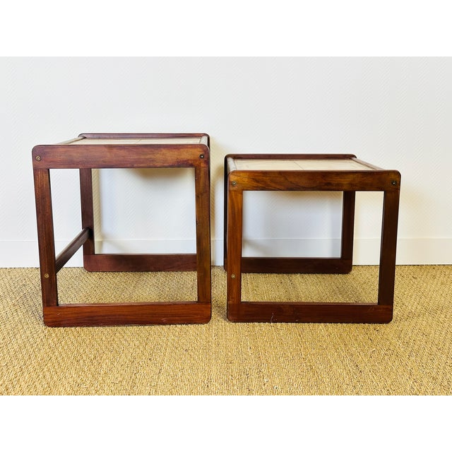 Vintage Nesting Tables in Wood and Ceramic, 1960s, Set of 2 For Sale - Image 13 of 17