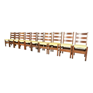Gustav Stickley Antique Mission Oak Arts & Crafts Ladder Back Dining Chairs, Set of Ten