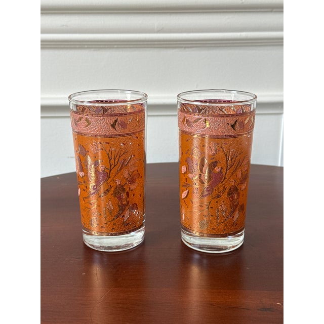 Mid-Century Modern Hand Painted Highball Glasses With Bird Pattern - Set of 4 For Sale - Image 9 of 10