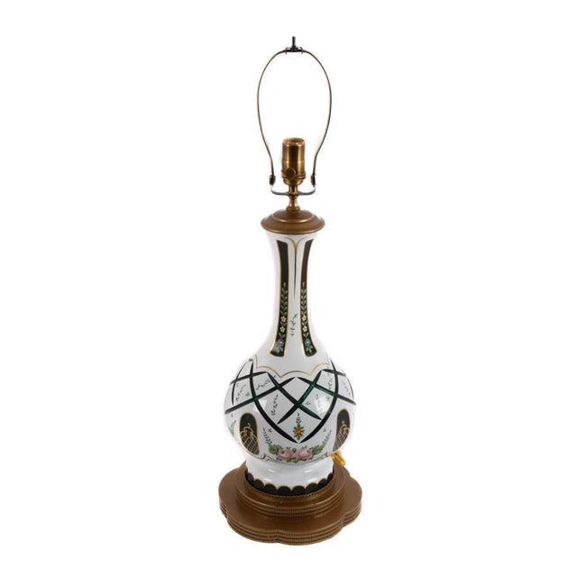 Traditional Bohemian Czech Porcelain Table Lamp With Hand‑Painted Florals & Gilt Accents For Sale - Image 3 of 4