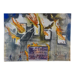 1970s Dali Currier & Ives Fire! Fire! Fire! Hand Signed Numbered Litho Surreal Art For Sale