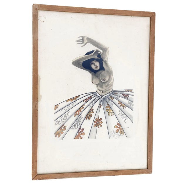 Post War Tropical Nude Color Pencil Drawing Signed Schultz For Sale In Los Angeles - Image 6 of 6