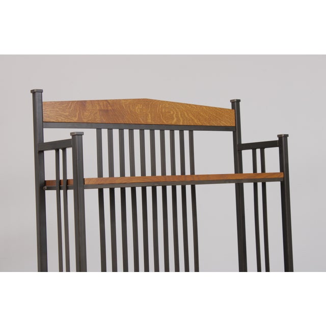 Stickley Oak 4 Tier Metal Bookshelf Bakers Rack For Sale - Image 10 of 17