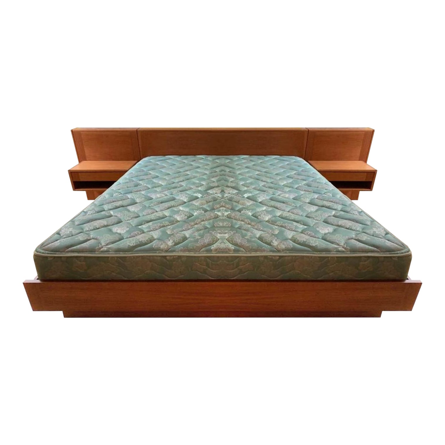 Mid Century Danish Modern Teak Queen Platform Bed Floating
