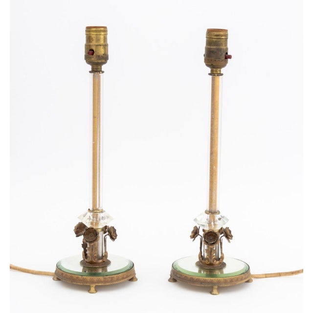 Mid 20th Century Art Deco Cut Crystal and Brass Lamps, Pair For Sale - Image 4 of 5