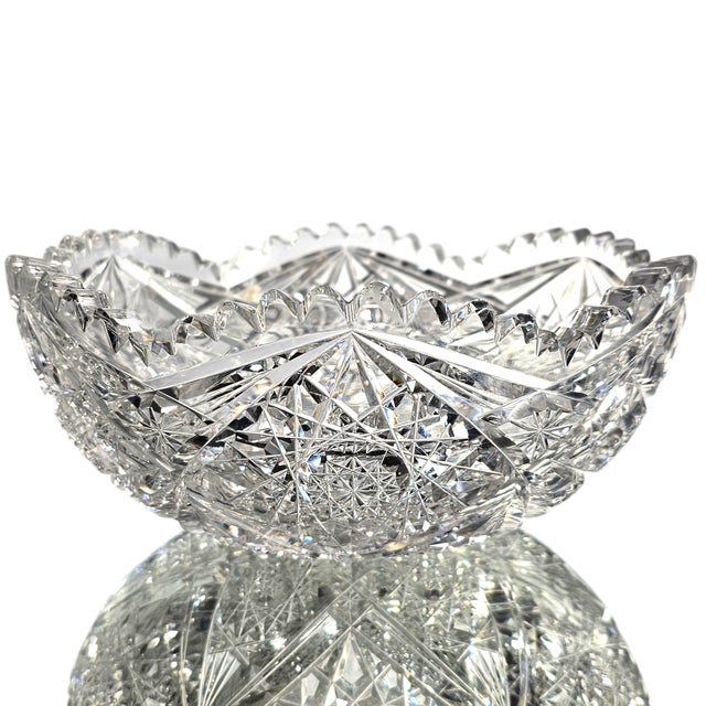Early 20th Century Abp American Brilliant Cut Glass Bowl Stars Arches Sawtooth 8.125" For Sale - Image 5 of 9