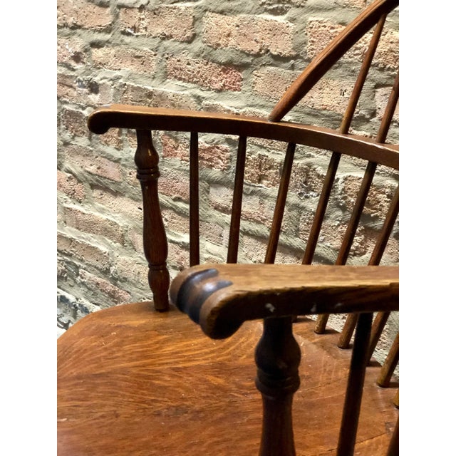 Pair of American Bow Back Oak Windsor Armchairs Early 1900s For Sale - Image 11 of 12