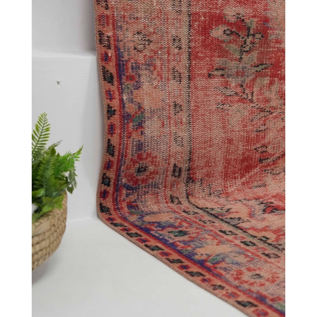 1970s Vintage Handmade Wool Cotton Red Area Rug For Sale In San Francisco - Image 6 of 12